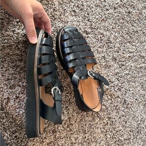 Anthropologie Black Leather Sandals